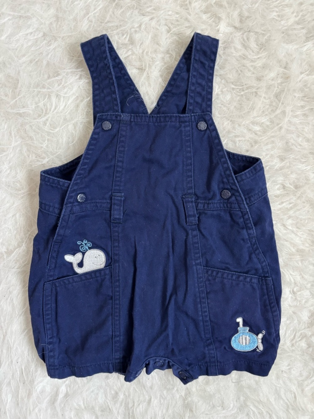 Nautical, Coastal, Preppy Navy Blue Baby Overalls with Appliqués - Picture 1 of 3